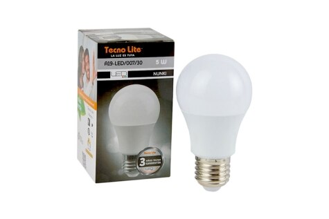Foco ahorrador LED A19 E27 Luz fría 5W Tecnolite - A19, Tecnolite - TAMEX